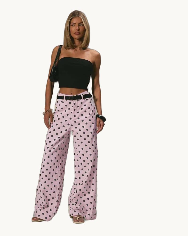 Casual Polka Dot Mid-rise Non-stretch Jeans 1