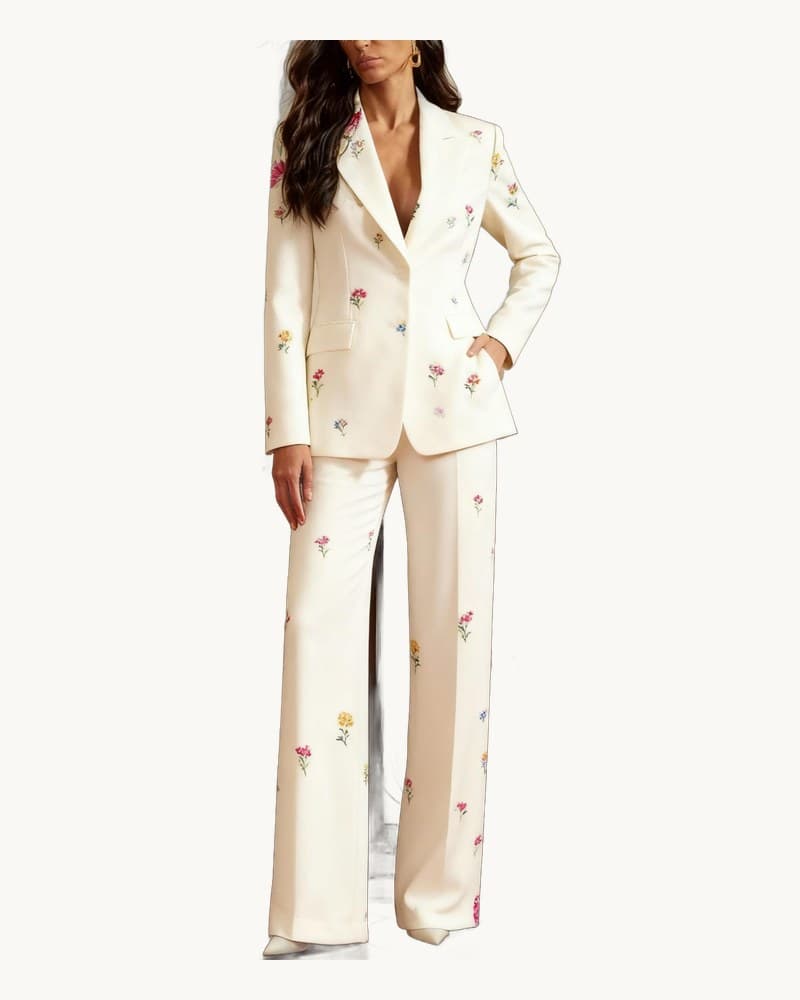 Single-breasted Pattern Blazer and Trousers 2-piece Suit 1