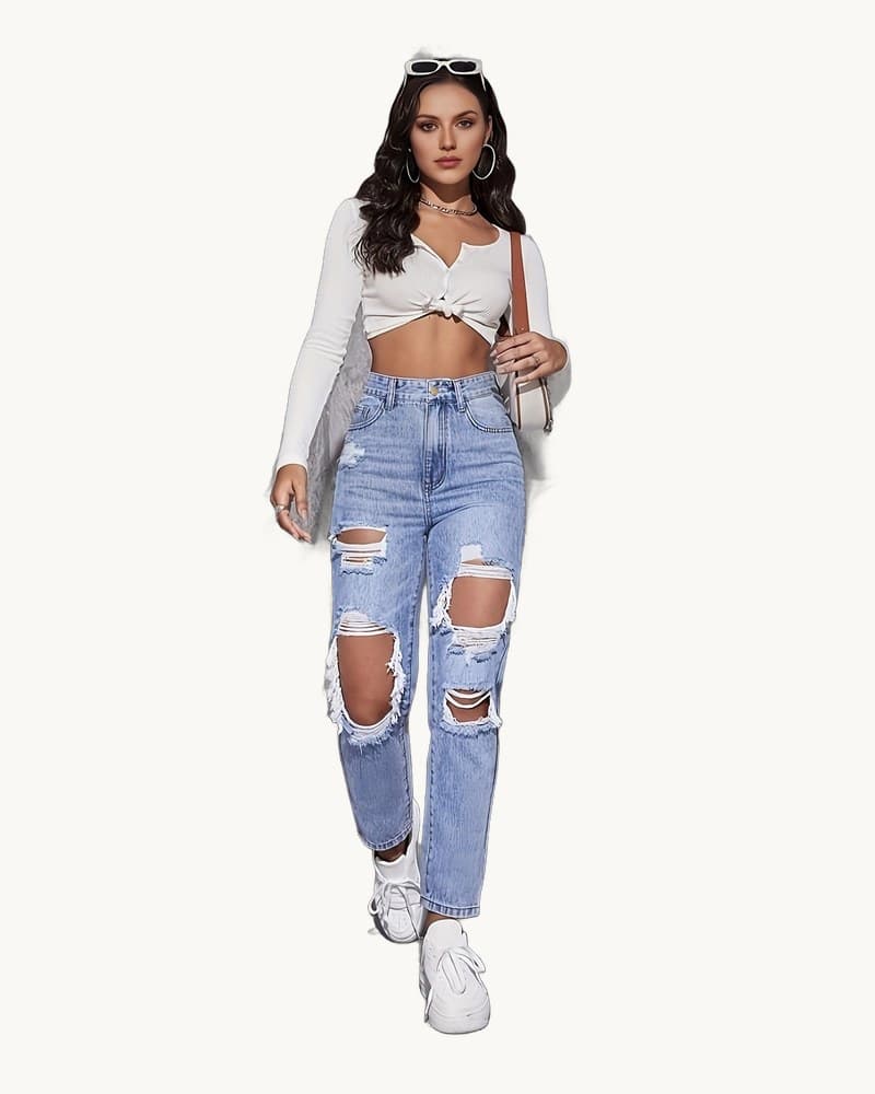 Ripped Jeans, European and American Fashion, Stone Washed 1