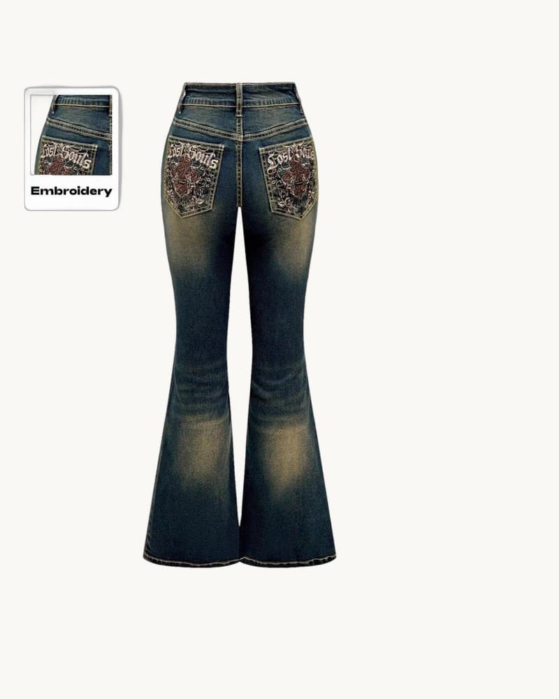 Retro Embroidered Flared Jeans 1