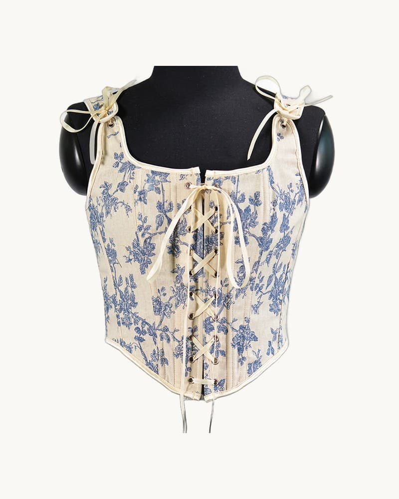 French Style Vintage Fishbone Corset with Straps 1