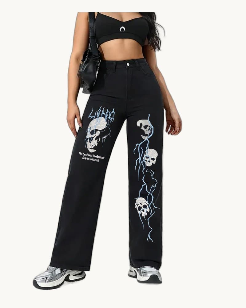 Jeans Black American Street Creative Embroidery Niche Jeans 1