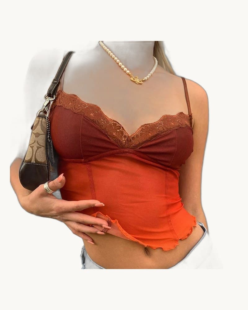 Mesh Lace Stitching Cropped Slim-fit Camisole 1