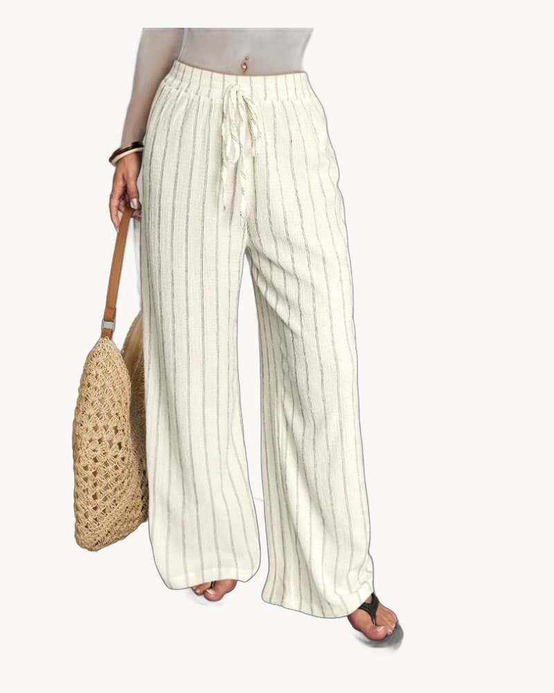 Textured Striped Wide-leg Pants for Women, Elastic Waist 1