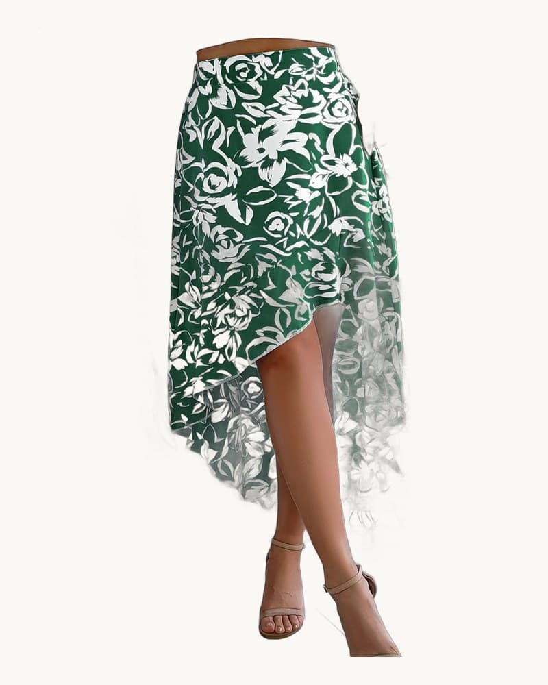 Floral Print Ruffle Hem Midi Asymmetric Skirt 1