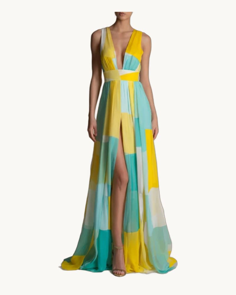 Serene Geometric Color-block Chiffon Maxi Dress-sun-kissed 1