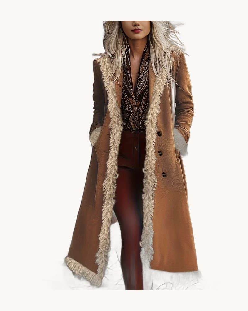 Spring and Autumn Fashion Retro Suede Edge Long Wind Jacket 1
