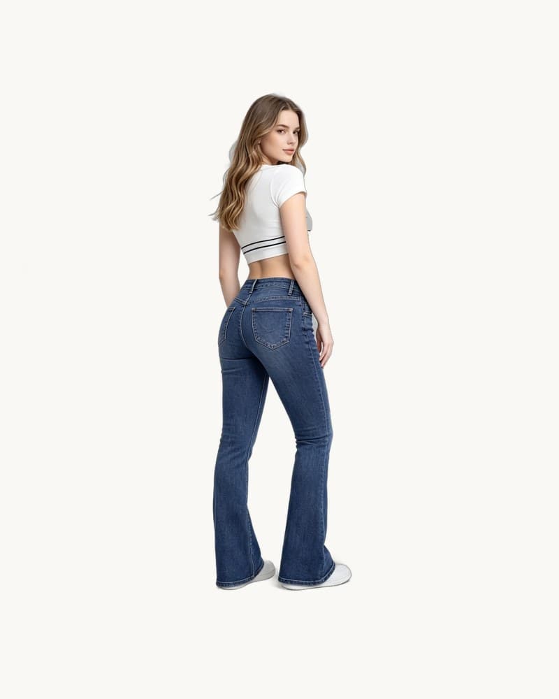 Blue Slightly Wide Leg Stretch Jeans 1