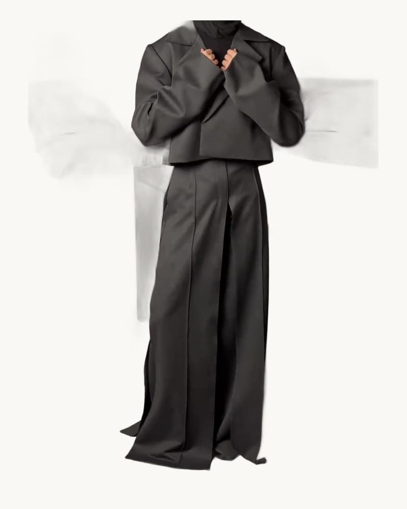 Cropped Blazer & High Slit Wide Leg Maxi Skirt 2-piece Set 1