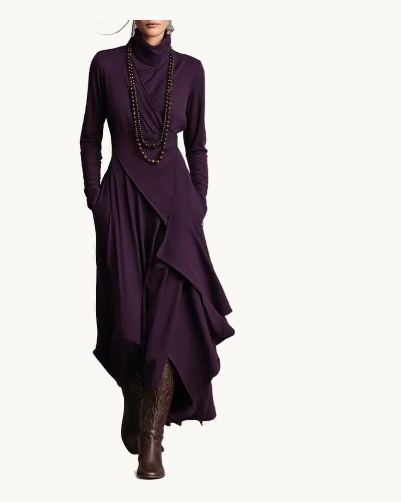 Long Sleeve Cross Wrap High Neck Maxi Dress 1