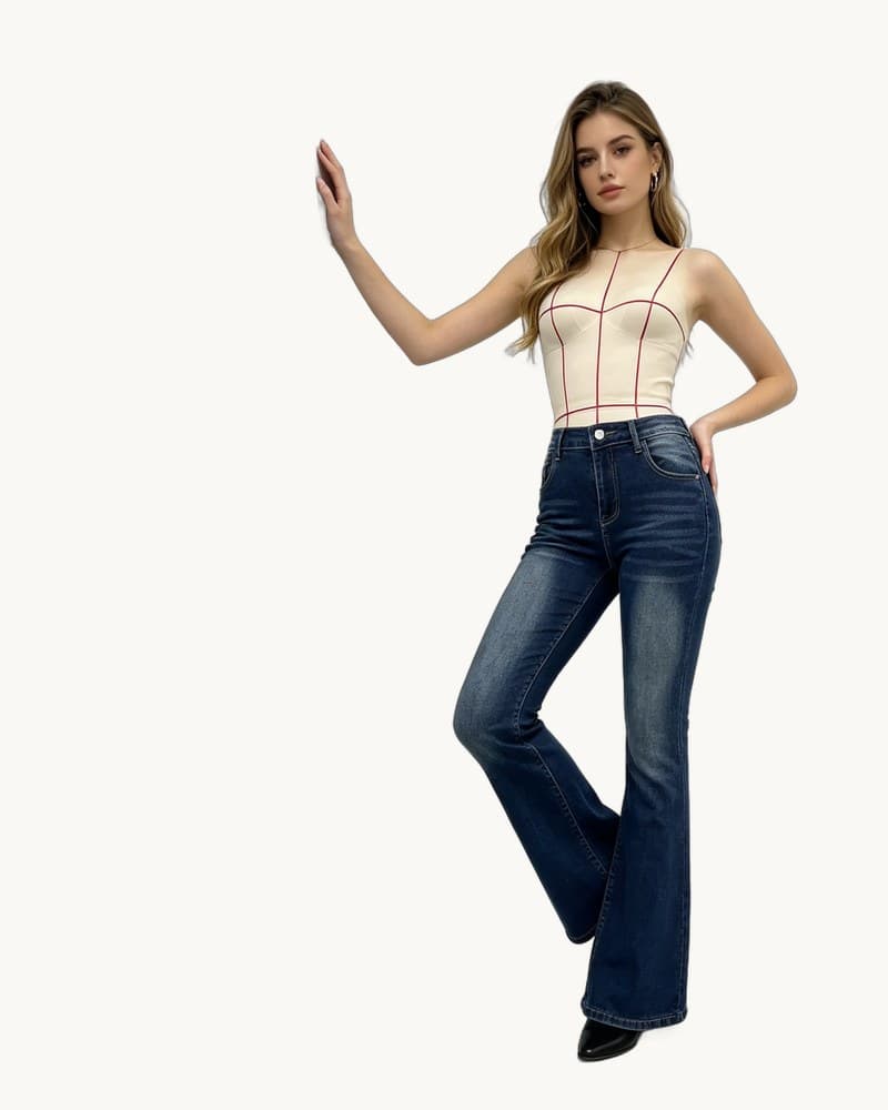 Flared Jeans with Back Pocket Bow & Rhinestone Detail 1