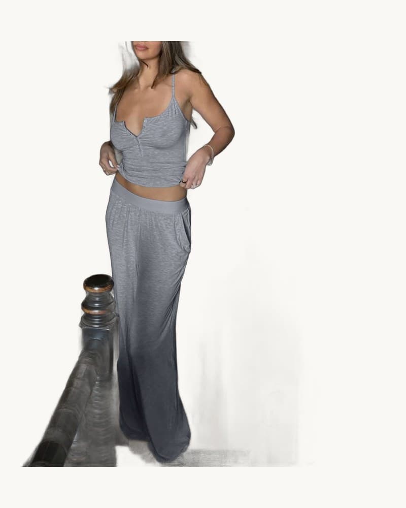 Sleeveless Backless Camisole Top and Elastic Waist Trousers 1