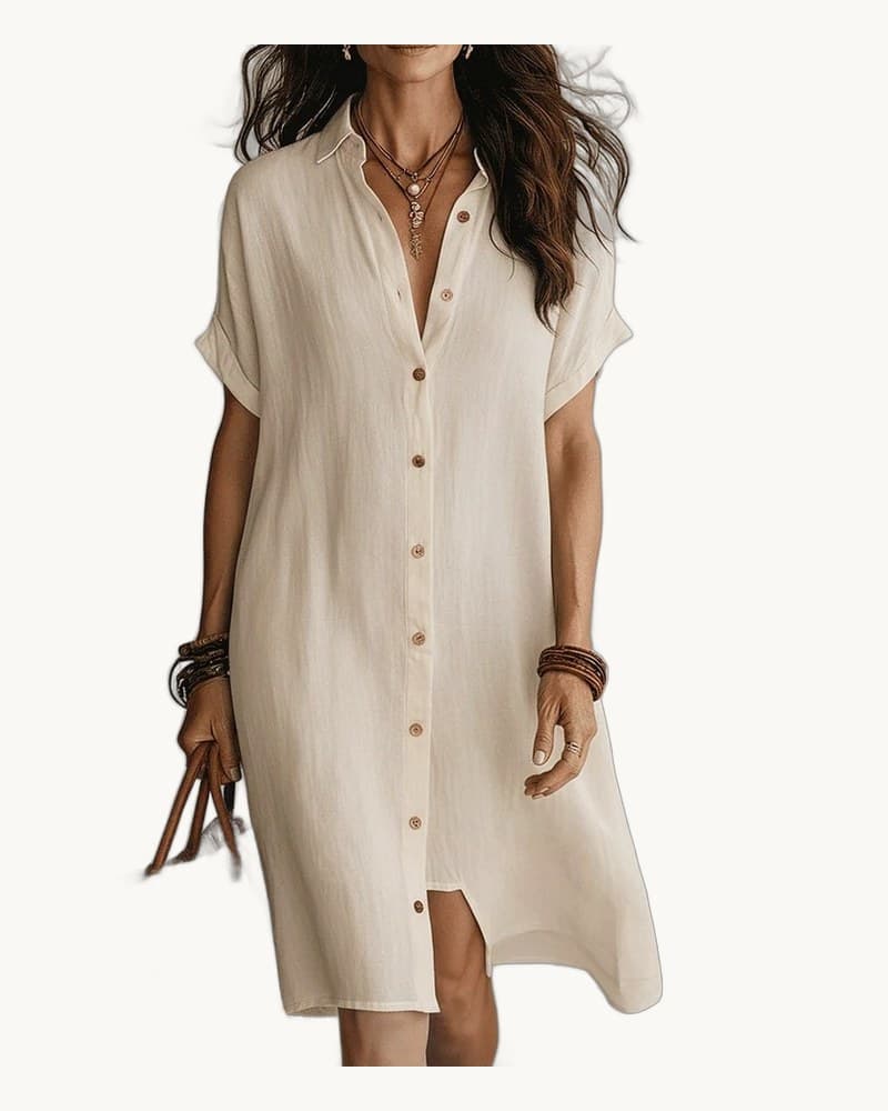 Casual Short Sleeve Button Front Midi Dress 1