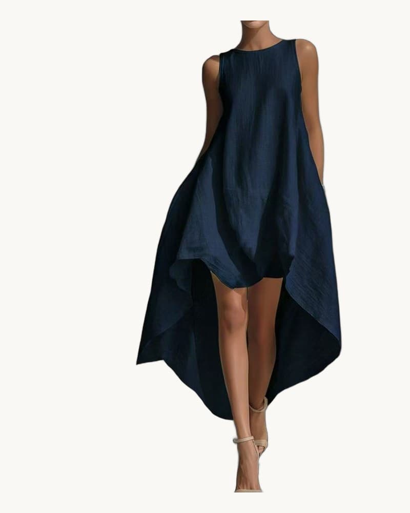 Sleeveless High-low Irregular Hem Linen Blend Dress 1