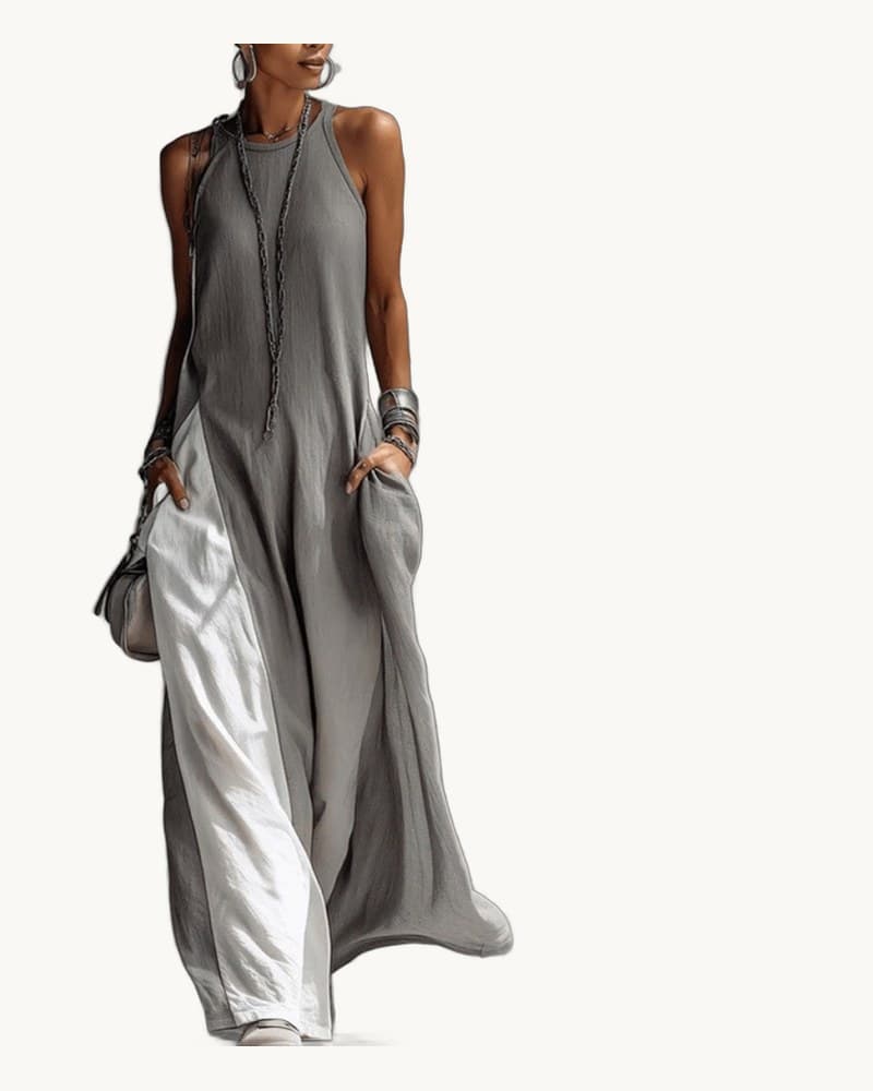 Sleeveless Loose Contrast Color Casual Off Shoulder Dress 1