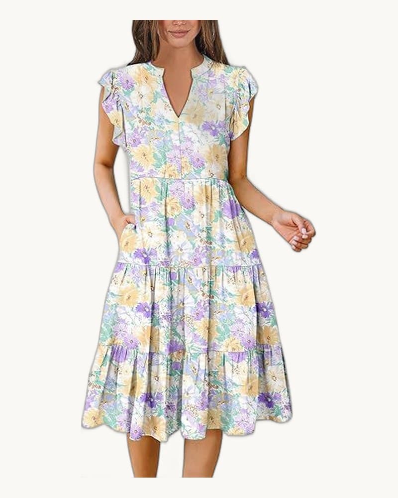 Summer Elegant Printed Dress with Ruffle Sleeves 1
