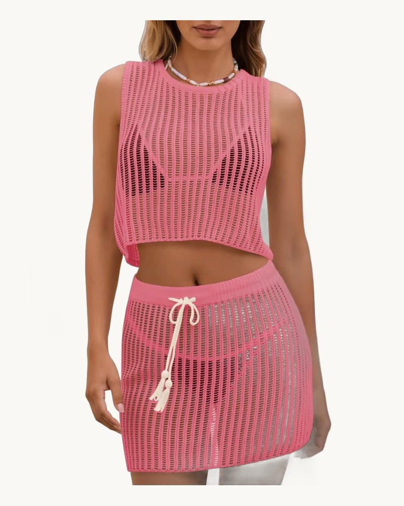 Fisoew Womens 2 Piece Crochet Sets Sleeveless Crop Tops 1