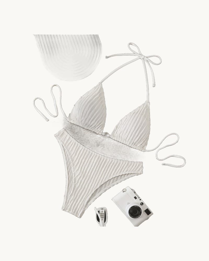 Special Fabric Drawstring Strap Swimsuit Womens Bikini 1