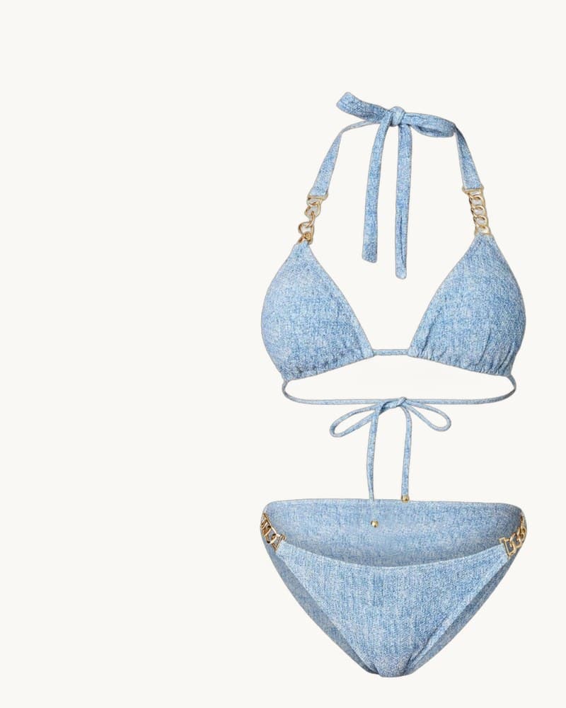 Triangular Sexy Denim Printed Two-piece Swimsuit Set for 1