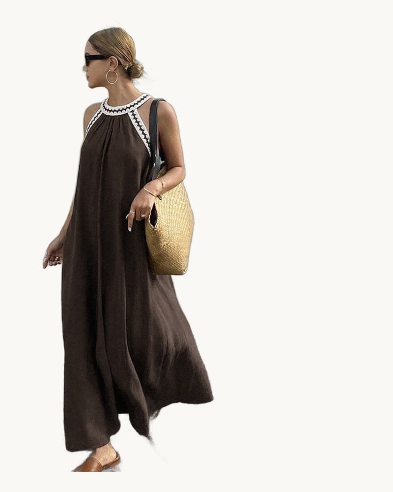 Resort-style Flared Halter Neck Dress 1