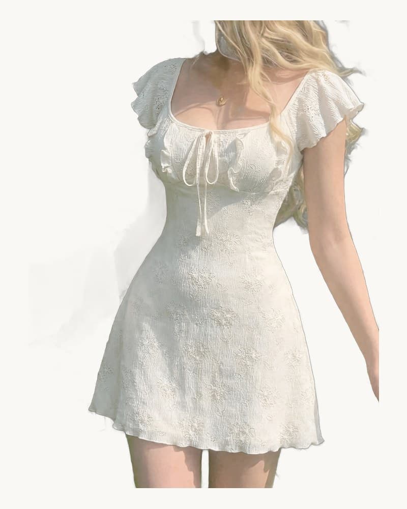 Summer French Style Romantic Elegant Ruffled Tie Waist Mini 1