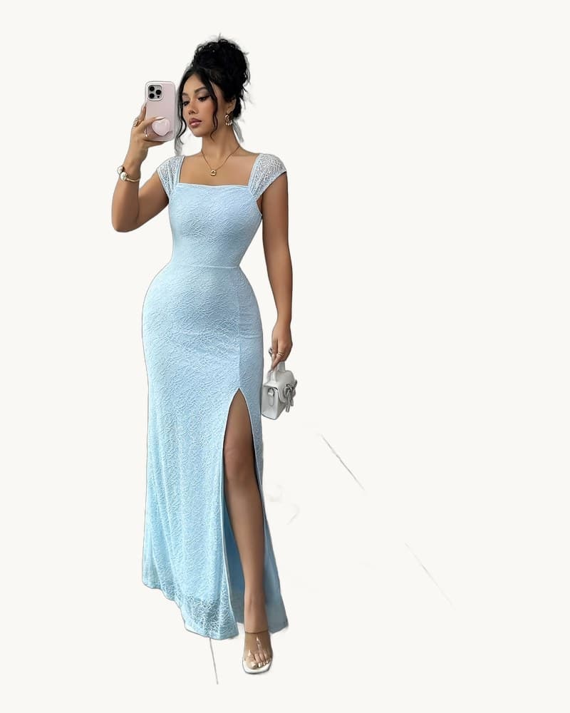 A Summer Elegant French Romantic Knitted Lace Fabric Dress 1