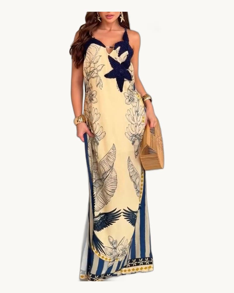 Printed Color-blocked Striped Resort Dress 1