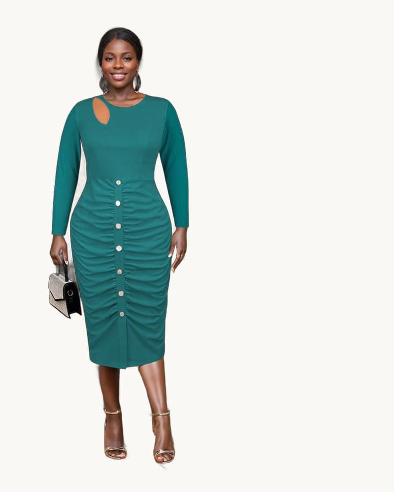 Hollow-out Neckline Button-up Dress 1