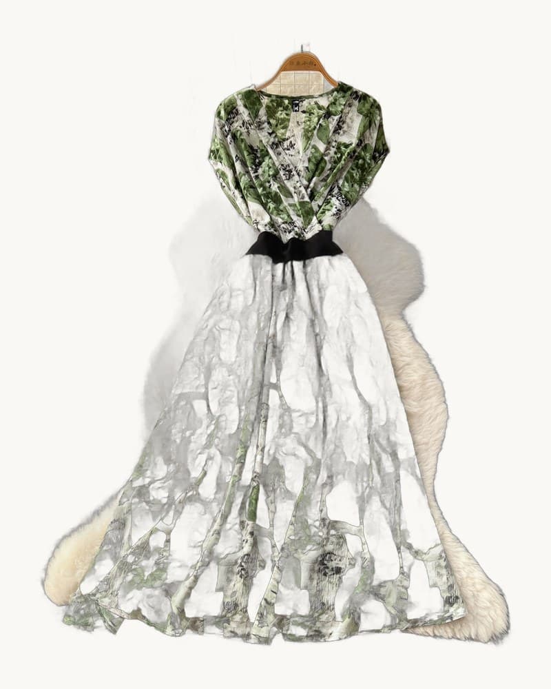 High-waisted Cinched-waist A-line Maxi Dress 1