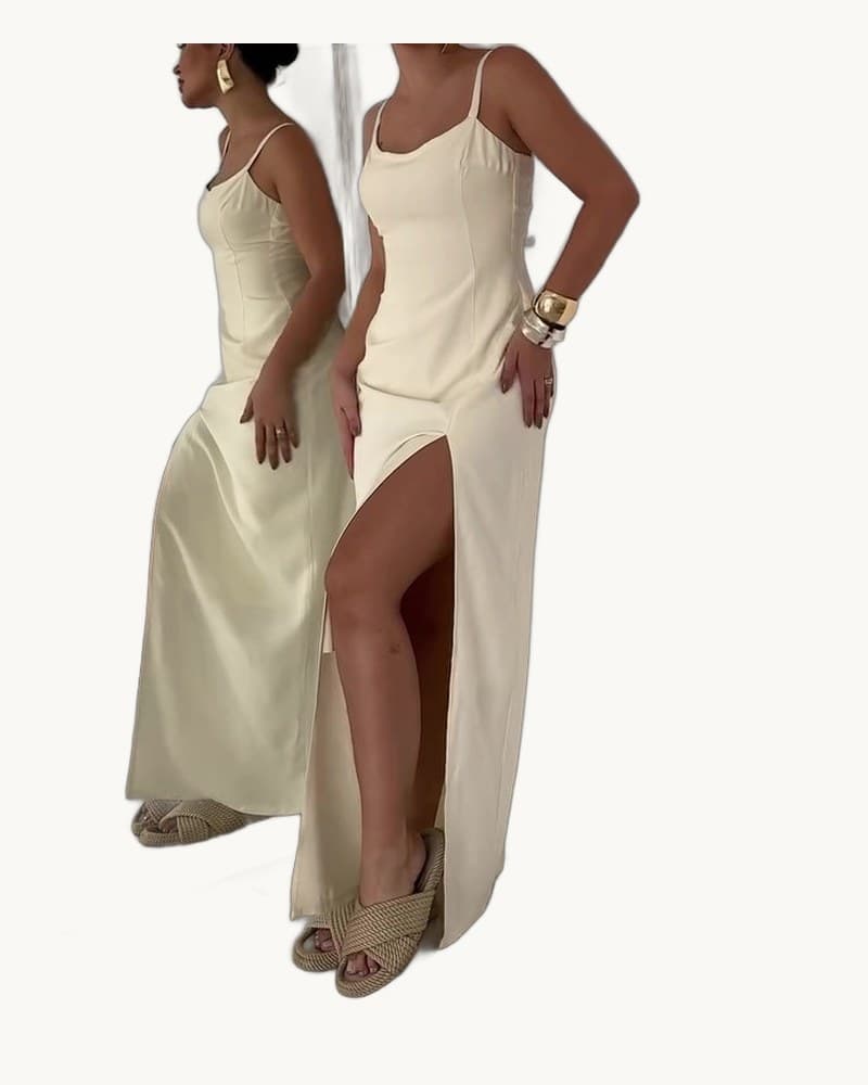 Cotton and Linen Slit Backless Strappy Dress 1