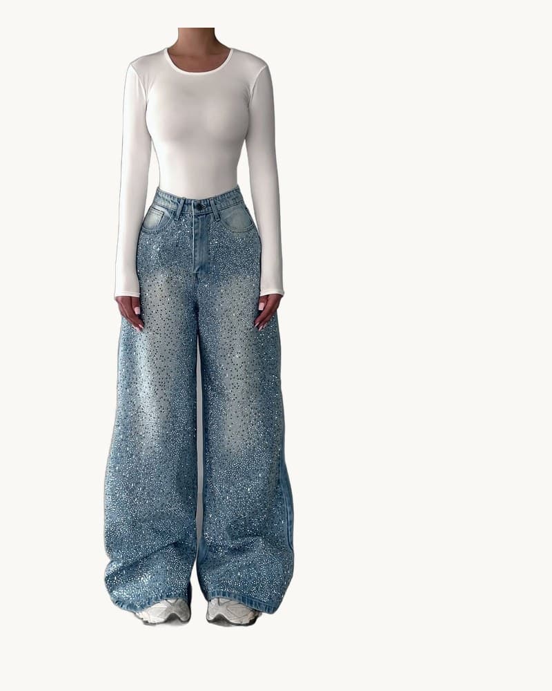 Irregular Rhinestone Jeans 1