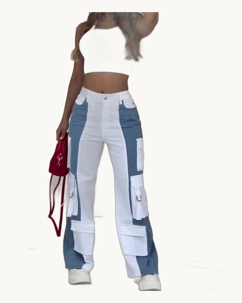 Contrast Pocket Cargo Jeans 1