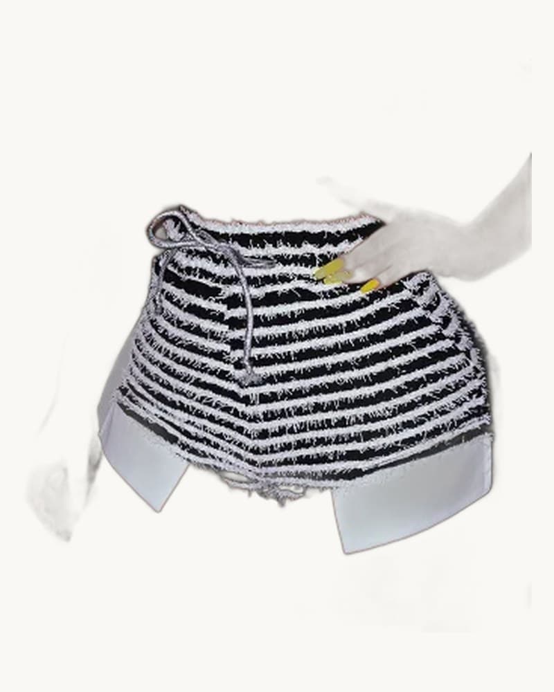 Black and White Striped Drawstring High Waist Shorts Y2k 1