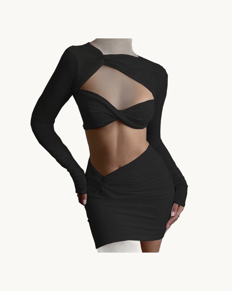 Sexy Midriff Long-sleeved Skirt Two-piece Spice Outfit 1