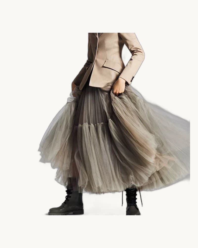 Black Mesh Maxi Hem Skirt, Maxi Dress, Mid-length Skirt, 1