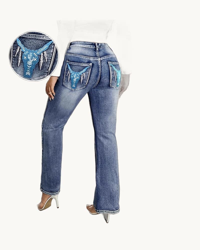 Pocket Embroidery Micro Trumpet Jeans 1