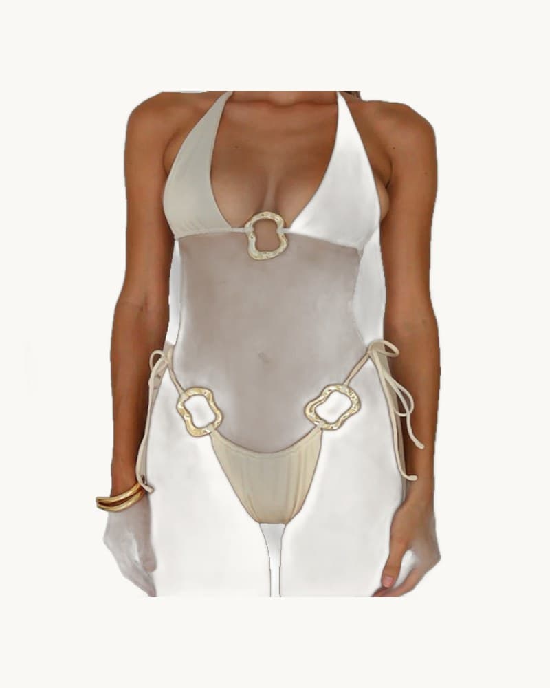 Strappy Two Piece Swimsuit Metal Bikini 1