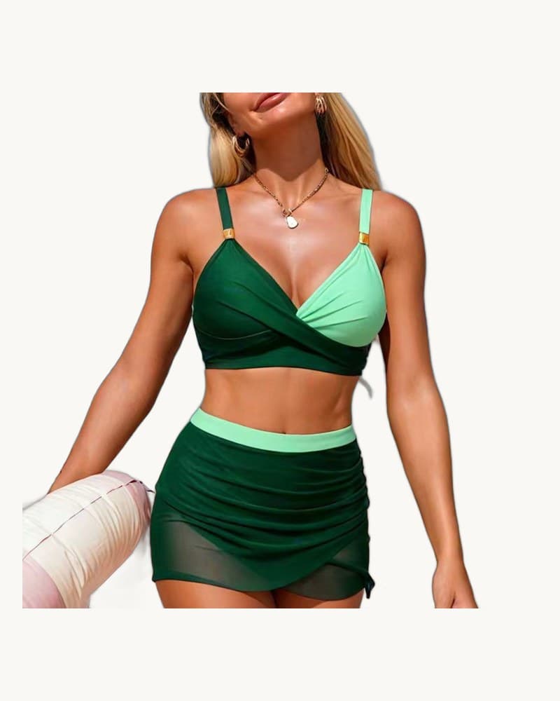 Two Piece Swimsuit with Mesh Skirt Sports Bikini 1