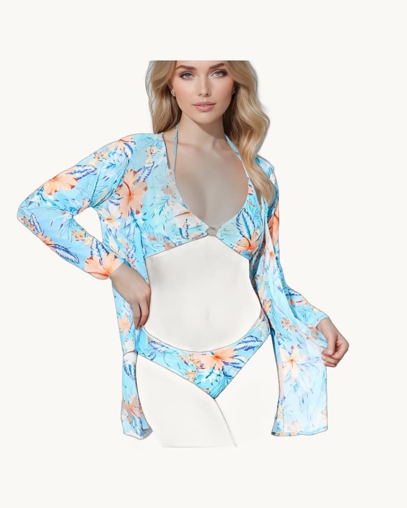 Swimwear Mesh Cover Up Printed Two Piece Bikini Set 1