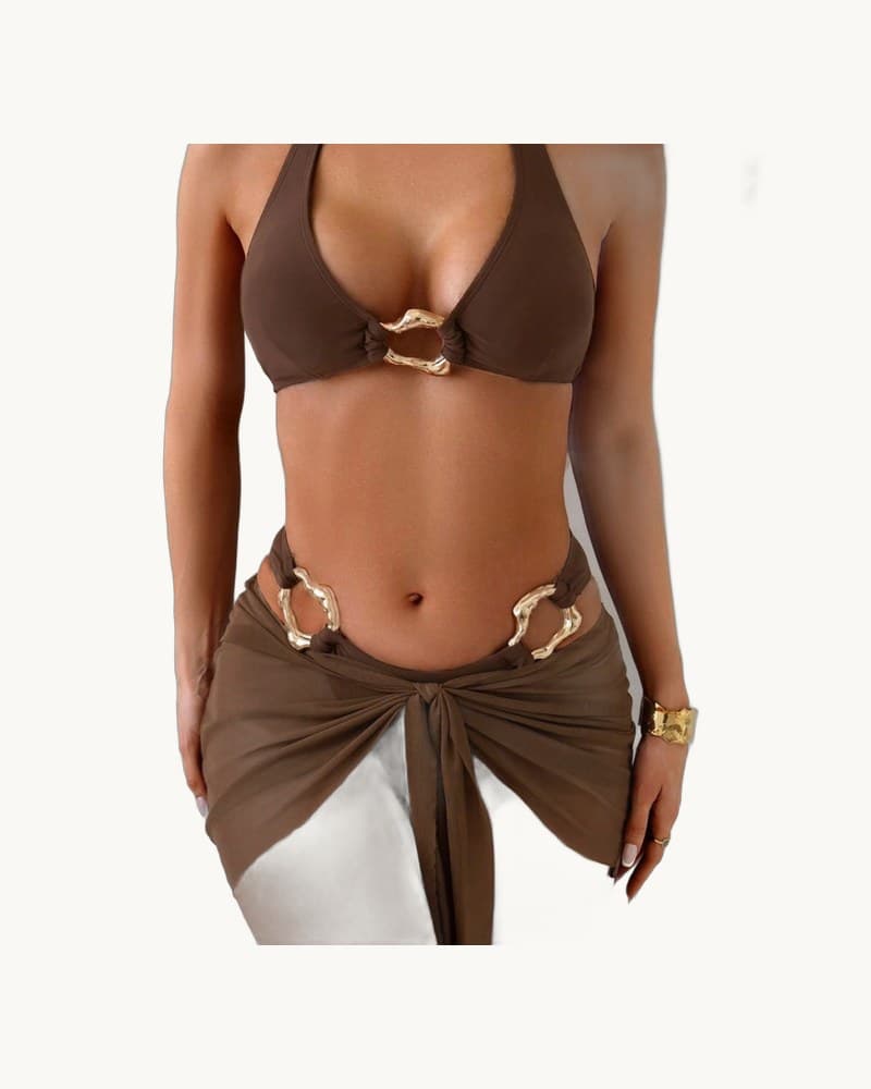 High-waisted Sexy Bikini Halter Swimsuit Solid-color 1