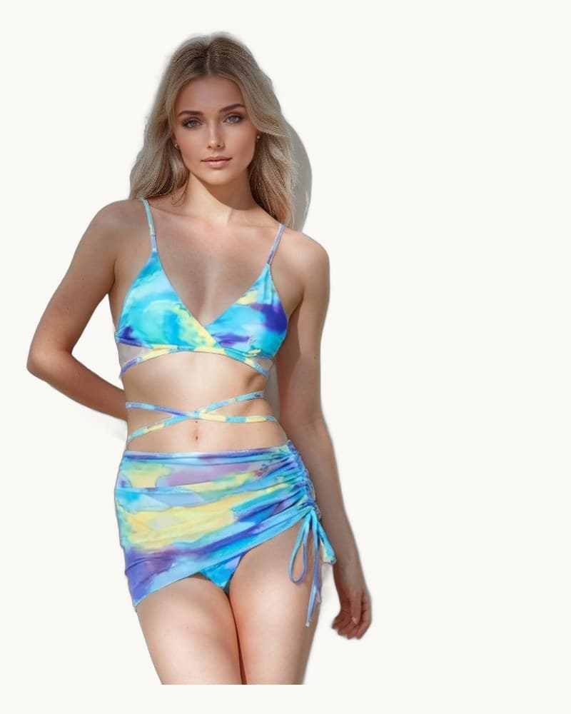 Europe and America Ombre Print Bikini Beach Set Gauzy Skirt 1