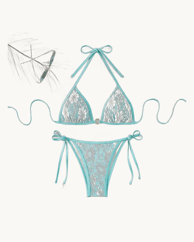 Sexy Slimming Backless Lace Triangle Bikini Set with Straps 1