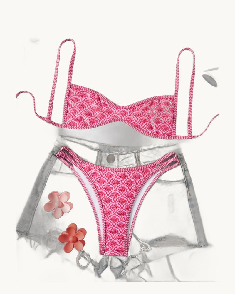 Printed Lace Up Low Rise Two Piece Bikini Quick Drying 1