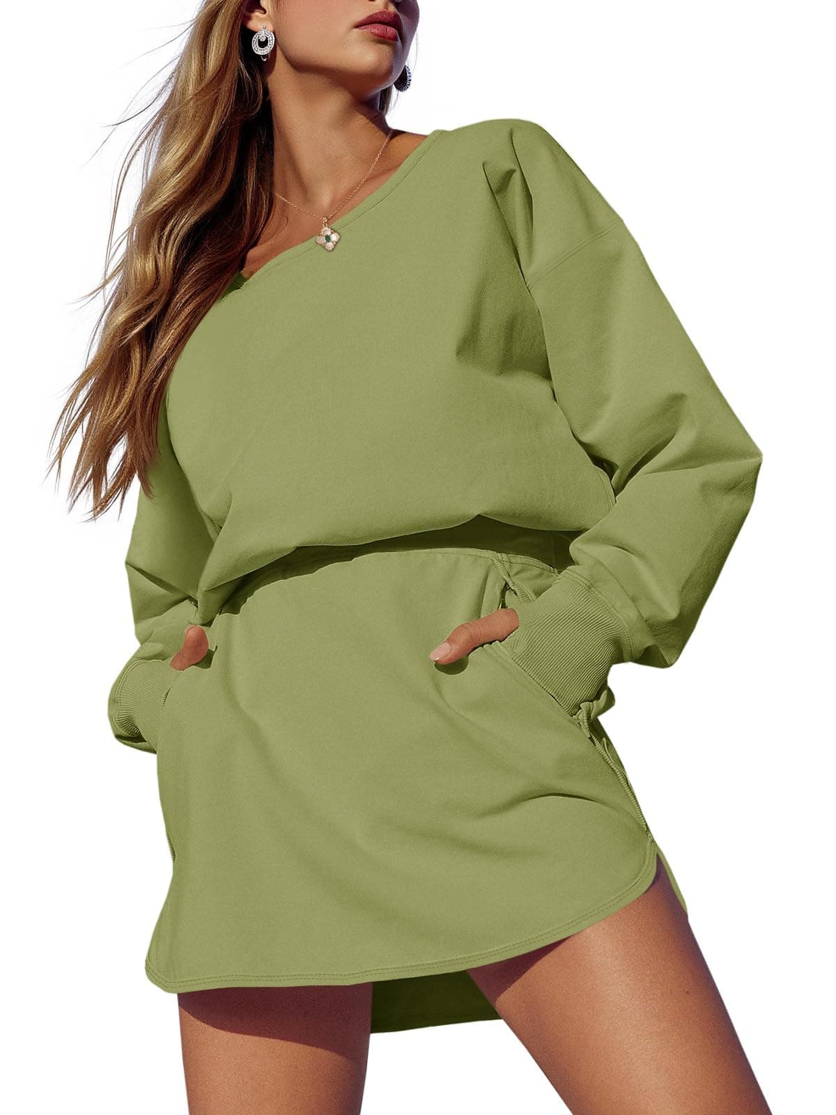 Fisoew Женски Долги Ракави Athletic Фустан Без Грб Keyhole color variant