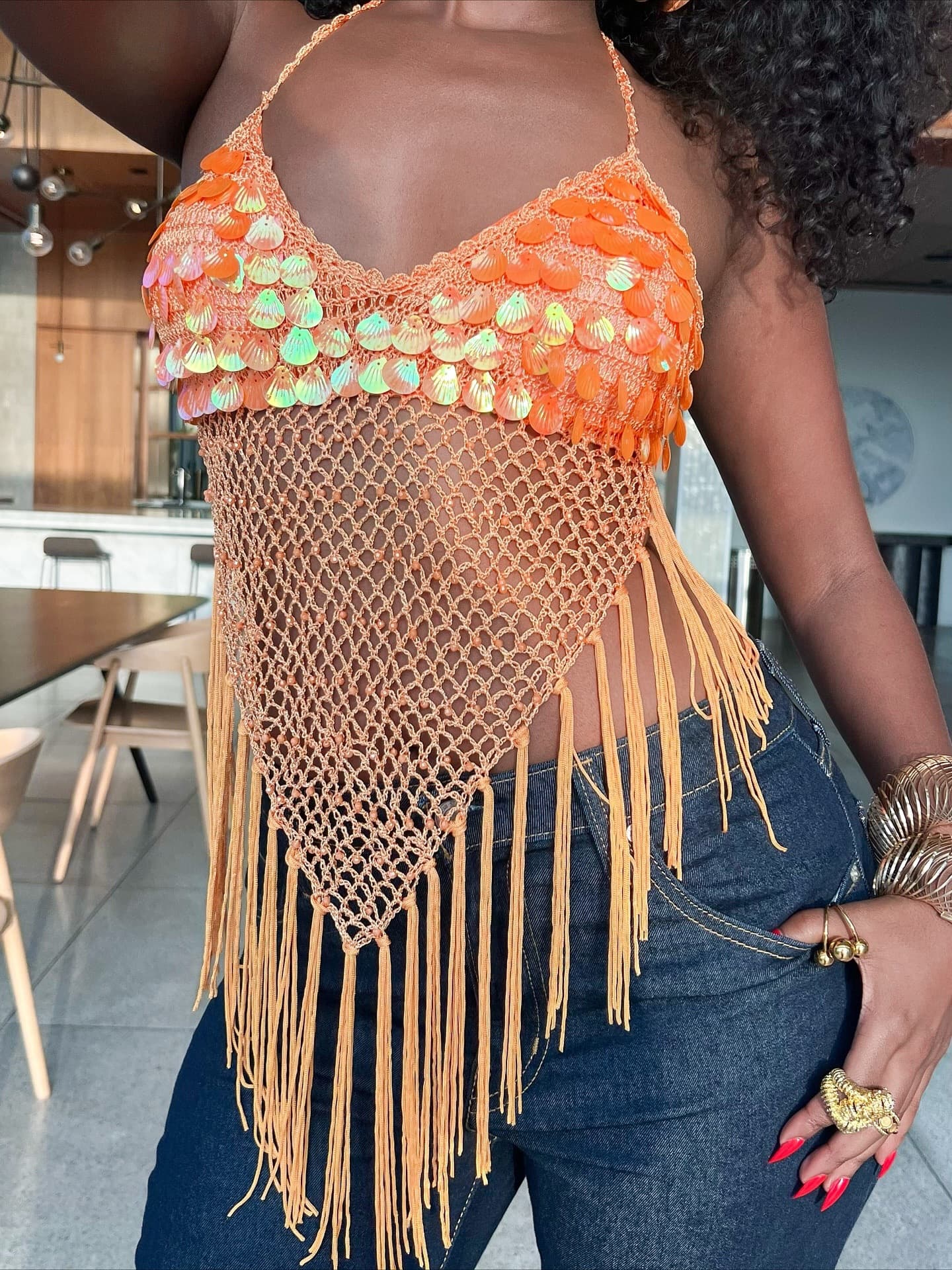 Плажа Одмор Sequined Реси Камисол Топ color variant