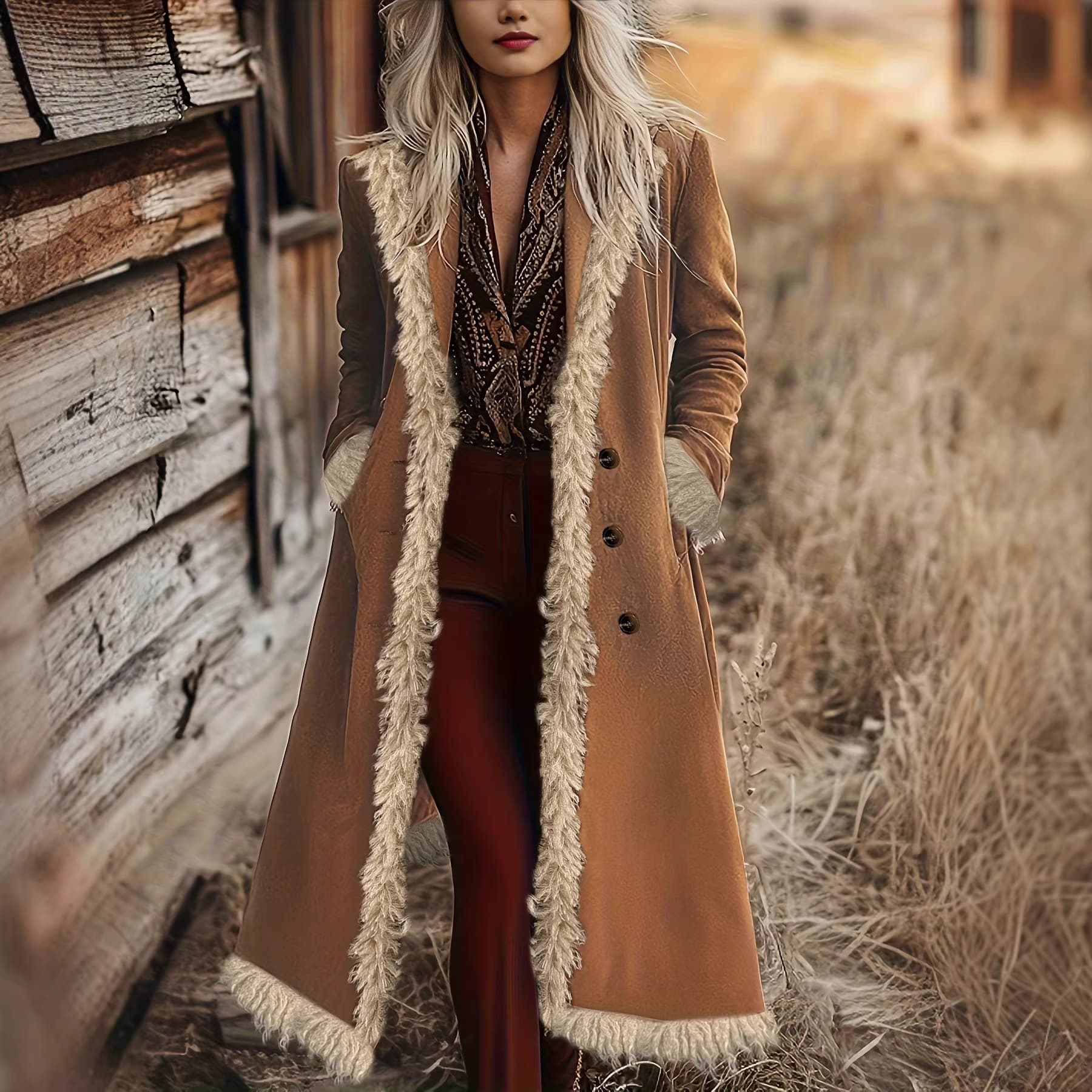 Spring and Autumn Fashion Retro Suede Edge Long Wind Jacket 1