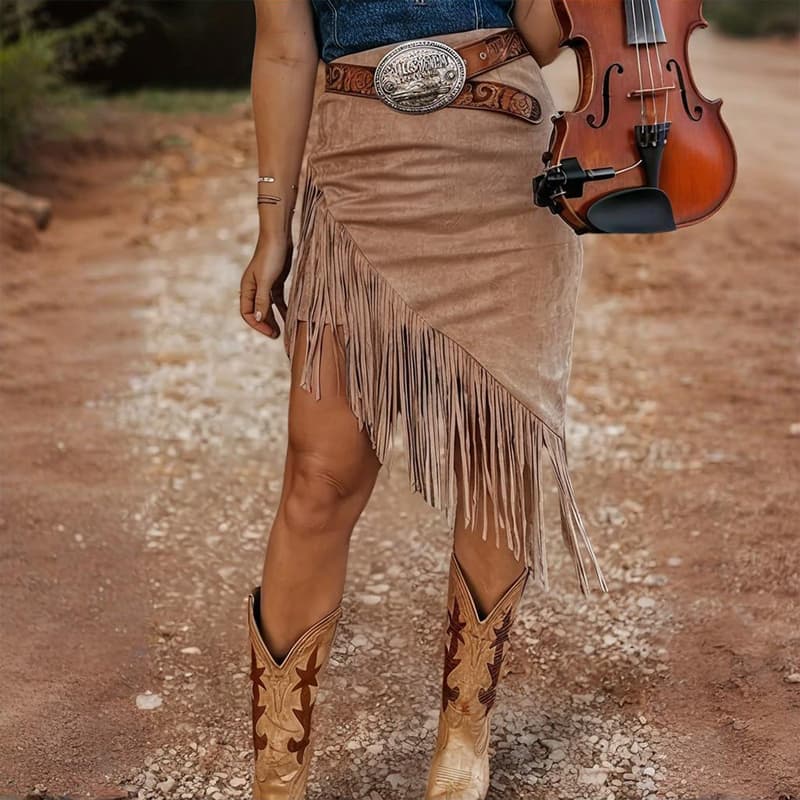 Винтиџ Реси Раб Асиметричен Велур Сукња Кежуал Boho color variant