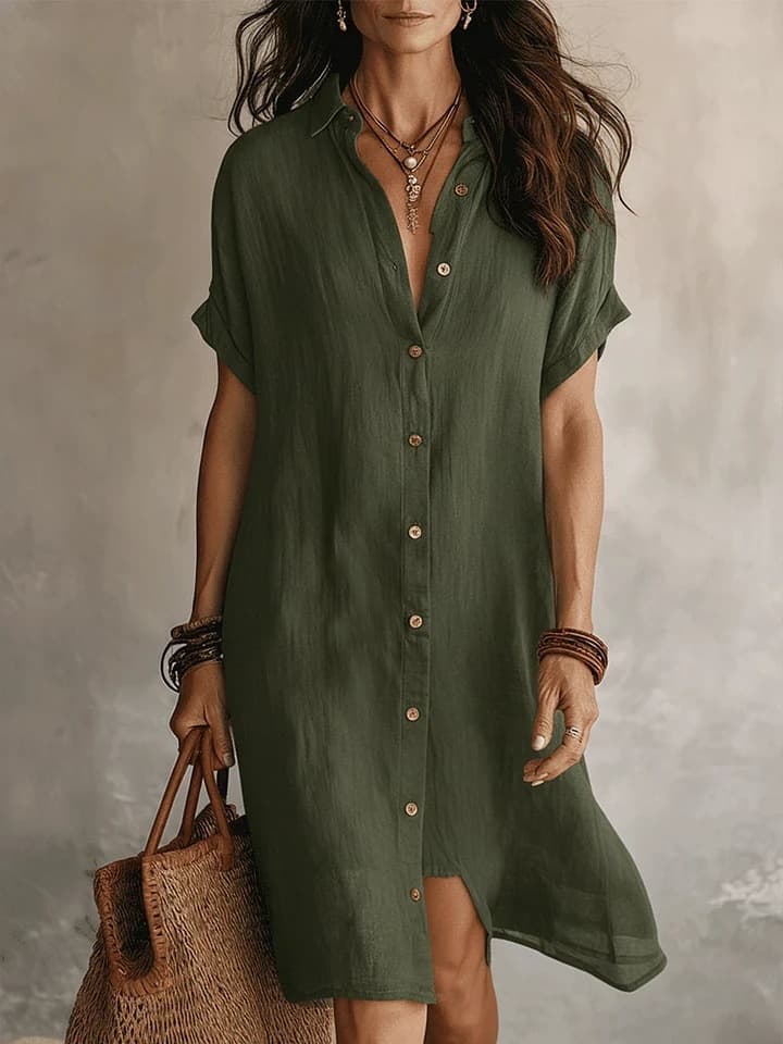 Casual Short Sleeve Button Front Midi Dress 1