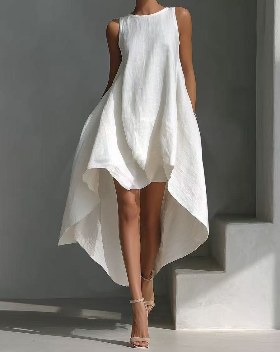 Без Ракави Висок-Низок Неправилен Раб Ланен Мешавина Фустан color variant