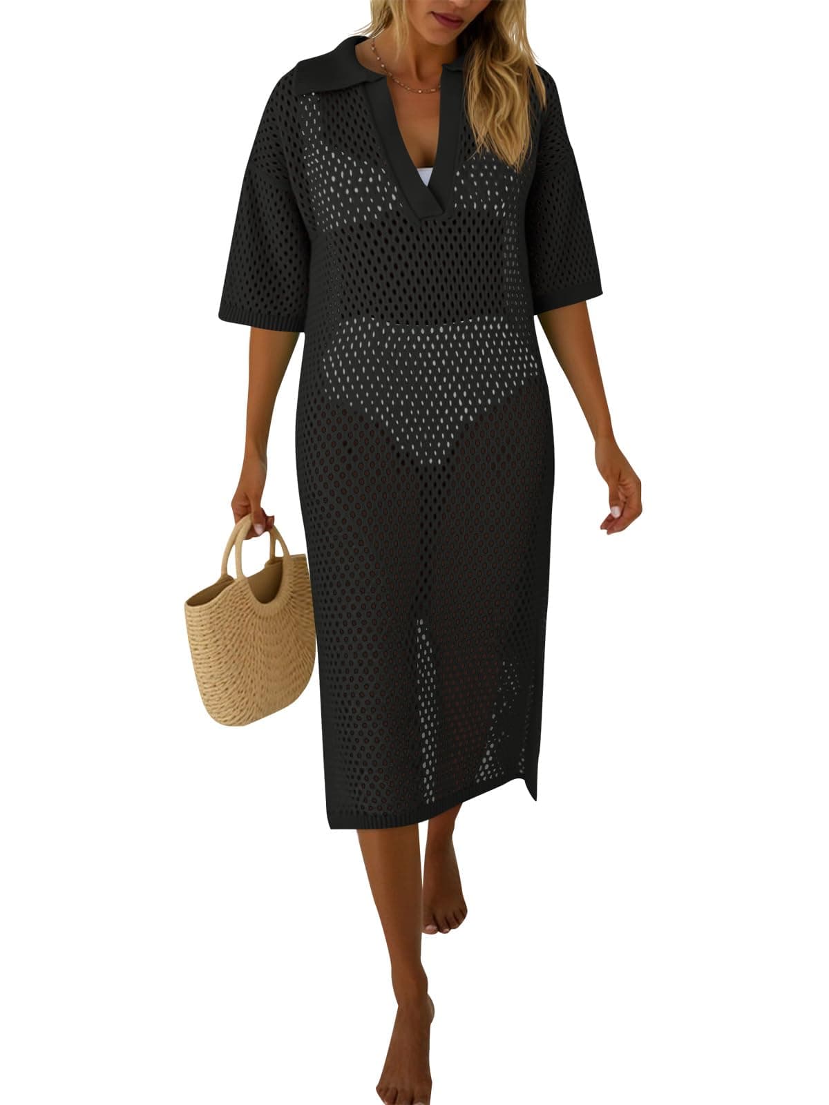 Fisoew Женски Crochet Капини Костим Coverup Лето Шуплив color variant